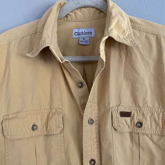 Carhartt Button Down Men’s Size Medium Khaki Short Sleeve 100% Cotton Vintage - Picture 2 of 7
